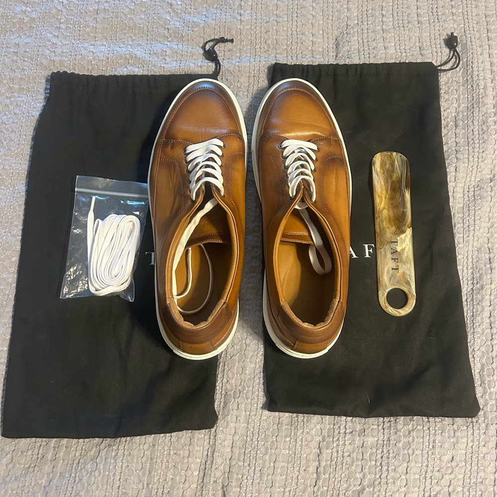 Taft Tan Leather Sneakers with White Laces